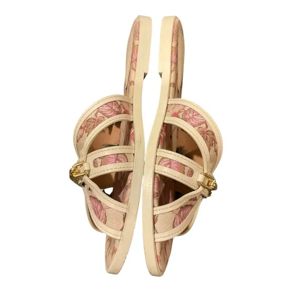 Zimmermann Women’s Floral White Pink Sandals with Gold Accents Size 9
