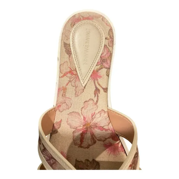 Zimmermann Women’s Floral White Pink Sandals with Gold Accents Size 9